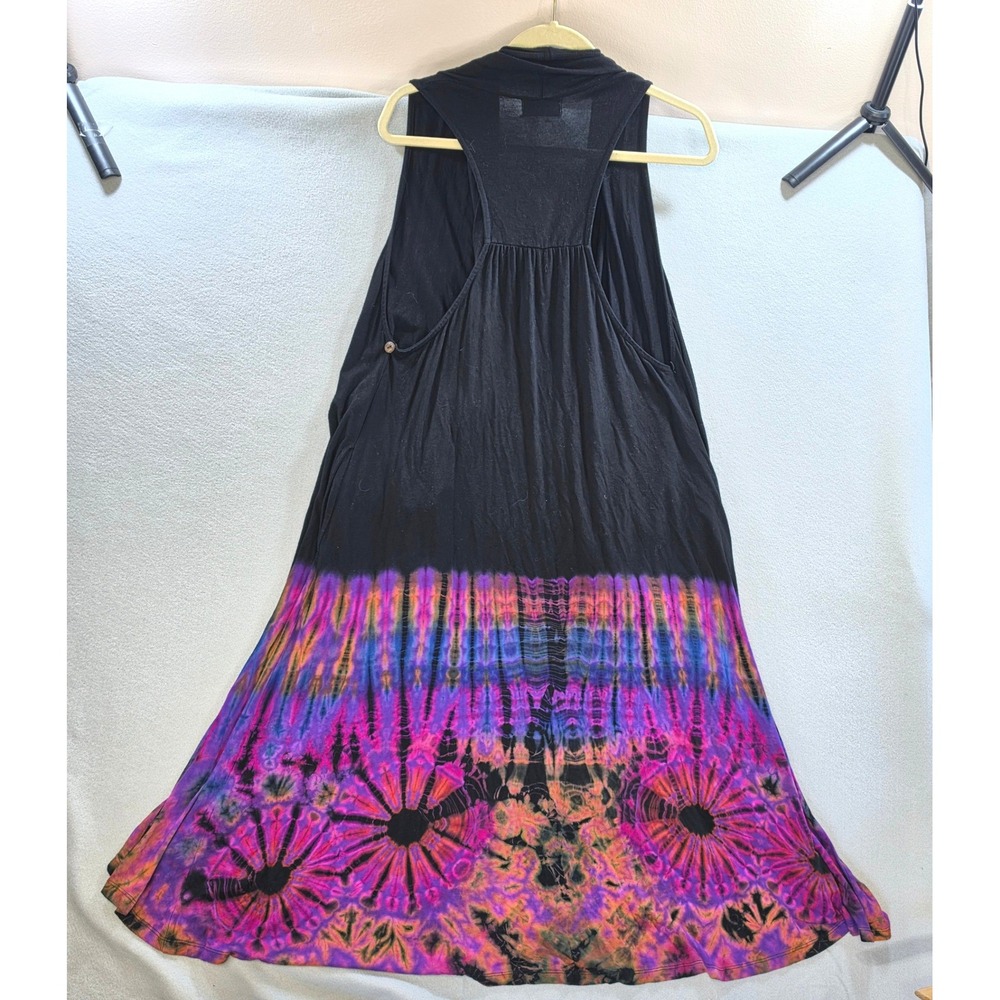 Kathmandu Imports Boho Tie Dye High Low Open Front Vest OS Purple Psychedelic - Picture 7 of 11